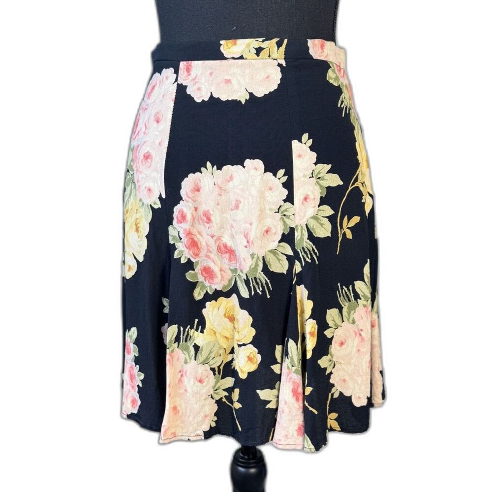 Size S Y2K Vintage Betsey Johnson cabbage rose floral print skater skirt 10724